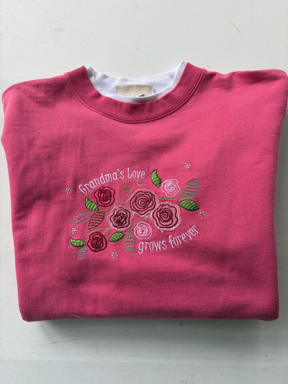 Vintage Grandma’s Love Grows Forever Pink Embroidered Sweatshirt Sz L